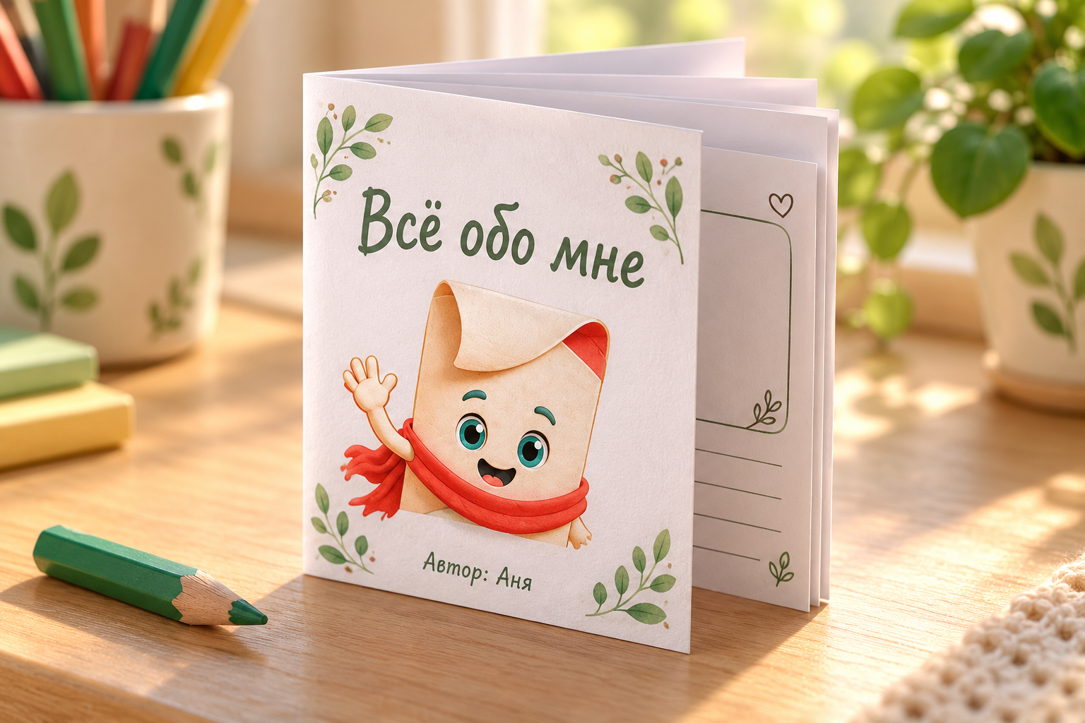 Готовая книжка-малышка из бумаги с листиком на обложке