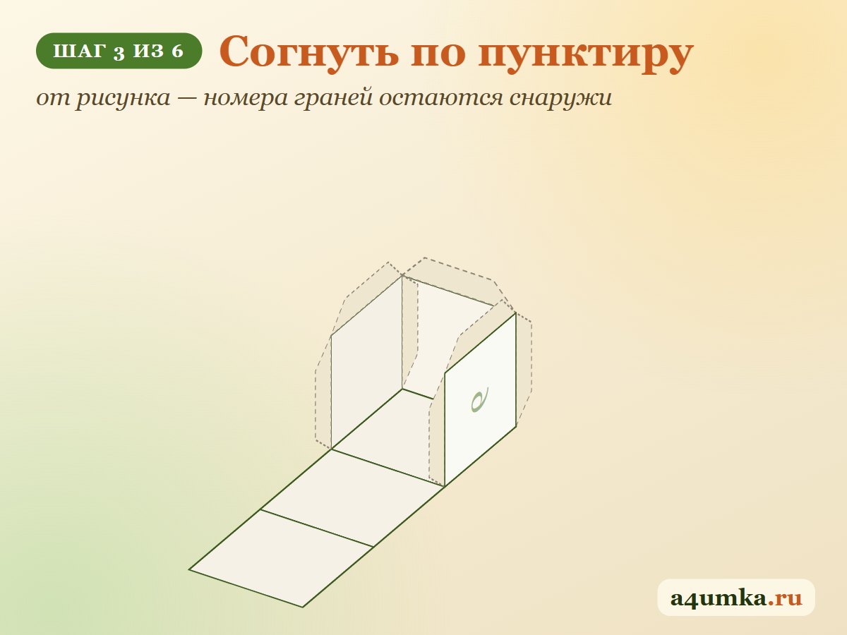 Шаг 3: согнуть развёртку куба по пунктиру от рисунка
